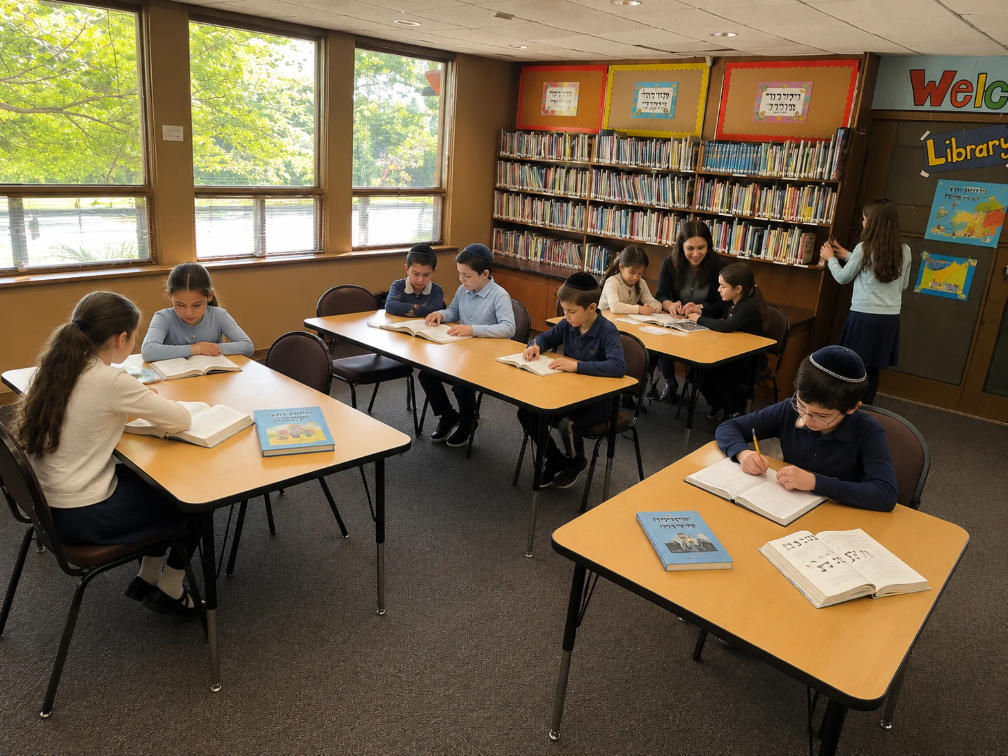 Children reading and studying together